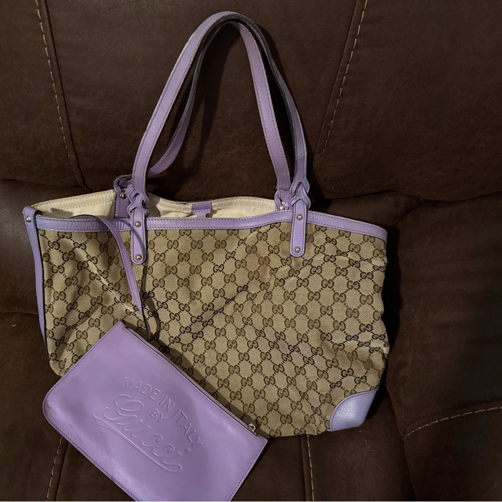 Gucci Lilac Trim GG Canvas Tote with Lilac Pouch